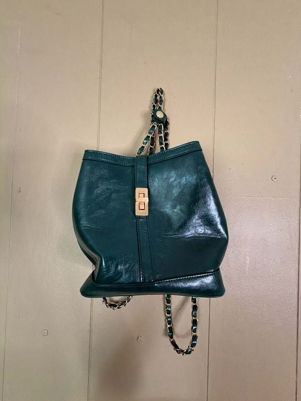 MADE Korea Dark Green Faux Leather Chain Strap Bucket Bag